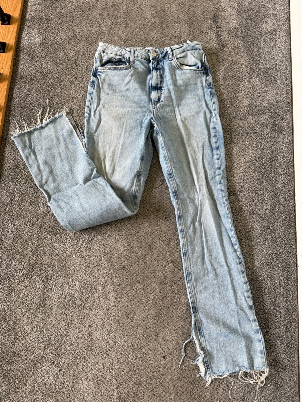 Zara Light Blue Straight Leg Jeans with Raw Hem